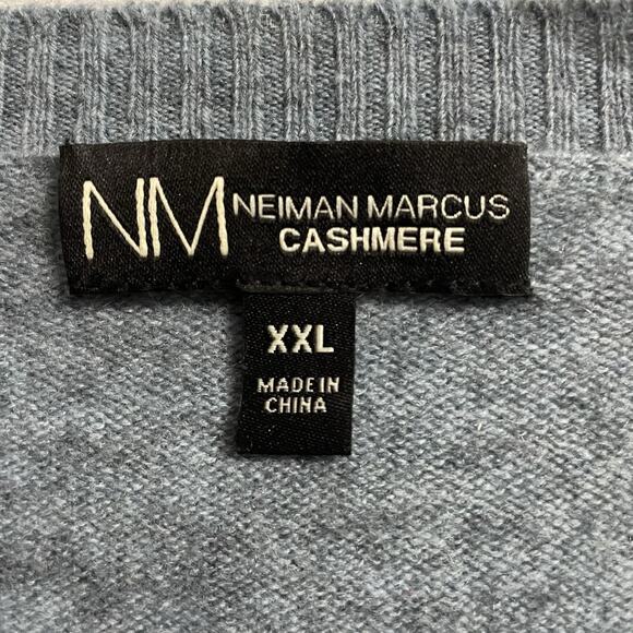 Neiman Marcus Sweater Mens XXL Blue 100% Cashmere V Neck Preppy STAIN Cutter - Picture 6 of 8